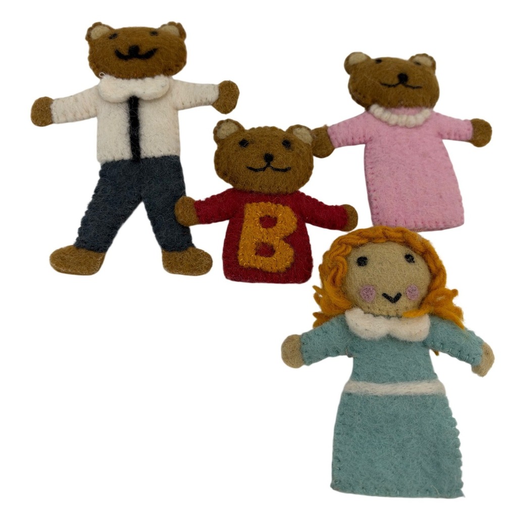 Felt Goldilocks & Three Bears Finger Puppet Set Pretend Preowned Storytelling